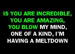 IS YOU ARE INCREDIBLE,
YOU ARE AMAZING,
YOU BLOW MY MIND,
ONE OF A KIND, PM
HAVING A MELTDOWN