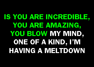 IS YOU ARE INCREDIBLE,
YOU ARE AMAZING,
YOU BLOW MY MIND,
ONE OF A KIND, PM
HAVING A MELTDOWN