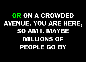 0R ON A CROWDED
AVENUE. YOU ARE HERE,
80 AM I. MAYBE

MILLIONS OF
PEOPLE GO BY
