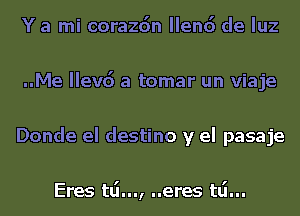 Y a mi corazdn Ilenc') de luz
..Me Ilevd a tomar un viaje
Donde el destino y el pasaje

Eres td..., ..eres t6...