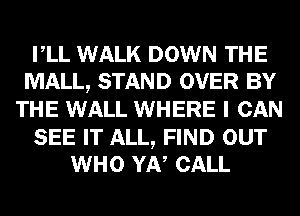 VLL WALK DOWN THE
MALL, STAND OVER BY
THE WALL WHERE I CAN

SEE IT ALL, FIND OUT
WHO YN CALL