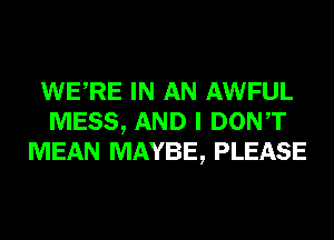 WERE IN AN AWFUL
MESS, AND I DONT
MEAN MAYBE, PLEASE