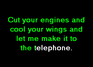 Cut your engines and
cool your wings and

let me make it to
the telephone.