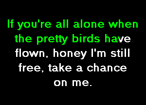 If you're all alone when
the pretty birds have
flown, honey I'm still
free, take a chance
on me.