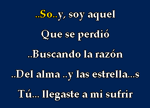 ..So..y, soy aquel

Que se perdid

..B uscando la razdn
..Del alma ..y las estrella...s

T11... llegaste a mi sufrir