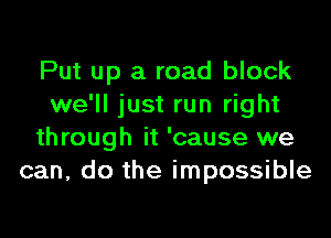 Put up a road block
we'll just run right
through it 'cause we
can, do the impossible