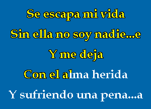 Se escapa mi vida
Sin ella no soy nadie...e
Y me deja
C 0n e1 ahna herida

Y sufriendo una pena...a