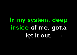 In my system, deep

inside of me, gotta
let it out.