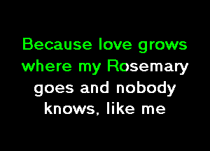 Because love grows
where my Rosemary

goes and nobody
knows, like me