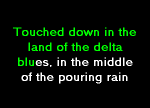 Touched down in the
land of the delta

blues. in the middle
of the pouring rain