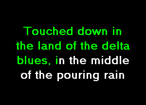 Touched down in
the land of the delta

blues. in the middle
of the pouring rain