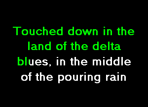 Touched down in the
land of the delta

blues. in the middle
of the pouring rain