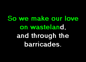 So we make our love
on wasteland,

and through the
barricades.