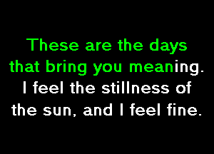 These are the days
that bring you meaning.
I feel the stillness of

the sun, and I feel fine.