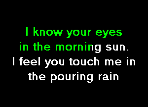 I know your eyes
in the morning sun.

I feel you touch me in
the pouring rain