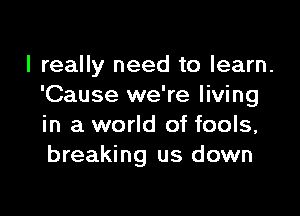 I really need to learn.
'Cause we're living

in a world of fools,
breaking us down
