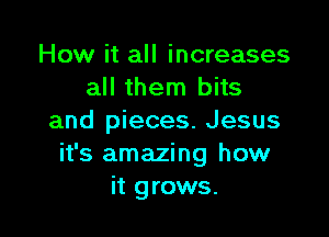 How it all increases
all them bits

and pieces. Jesus
it's amazing how
it grows.