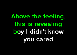 Above the feeling,
this is revealing

boy I didn't know
you cared