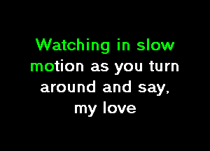 Watching in slow
motion as you turn

around and say,
my love