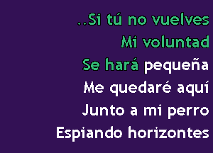 ..Si tu no vuelves
Mi voluntad
Se haraii pequeria

Me quedaw aqui
Junto a mi perro
Espiando horizontes