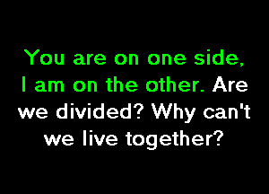 You are on one side,
I am on the other. Are

we divided? Why can't
we live together?