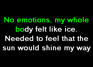 No emotions, my whole
body felt like ice.
Needed to feel that the
sun would shine my way