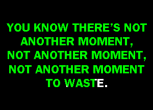 YOU KNOW THERES NOT
ANOTHER MOMENT,
NOT ANOTHER MOMENT,
NOT ANOTHER MOMENT
T0 WASTE.