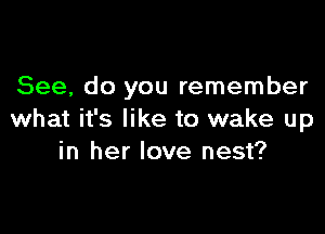 See, do you remember

what it's like to wake up
in her love nest?
