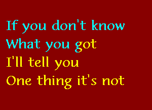 If you don't know
What you got

I'll tell you
One thing it's not