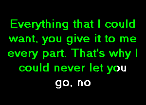 Everything that I could
want, you give it to me

every part. That's why I
could never let you
go, no