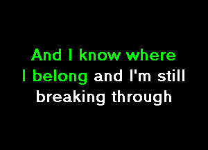 And I know where

I belong and I'm still
breaking through