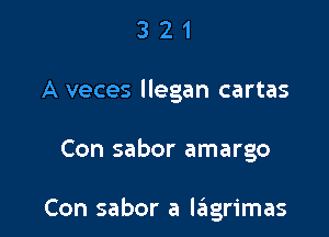 3 2 1
A veces llegan cartas

Con sabor amargo

Con sabor a lagrimas