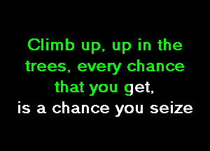 Climb up, up in the
trees, every chance

that you get,
is a chance you seize