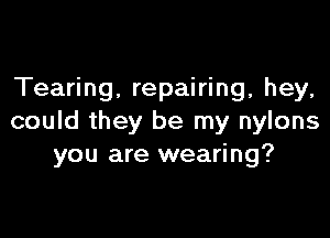 Tearing, repairing, hey,

could they be my nylons
you are wearing?
