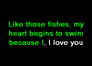 Like those fishes, my

heart begins to swim
because I, I love you