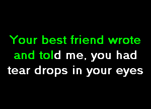 Your best friend wrote

and told me, you had
tear drops in your eyes