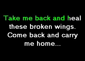 Take me back and heal
these broken wings.
Come back and carry

me home...