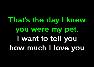 That's the day I knew
you were my pet.

I want to tell you
how much I love you