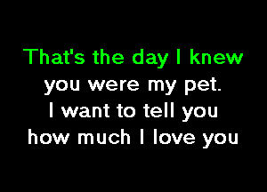 That's the day I knew
you were my pet.

I want to tell you
how much I love you