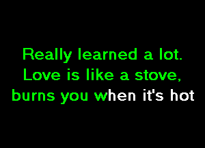 Really learned a lot.

Love is like a stove,
burns you when it's hot