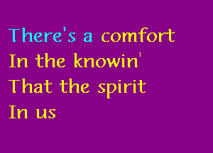 There's a comfort
In the knowin'

That the spirit
In us