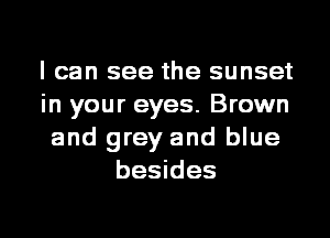 I can see the sunset
in your eyes. Brown
and grey and blue
besides