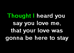 Thought I heard you
say you love me,

that your love was
gonna be here to stay