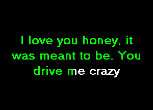 I love you honey, it

was meant to be. You
drive me crazy