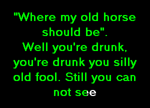 Where my old horse
should be.
Well you're drunk,

you're drunk you silly
old fool. Still you can
not see