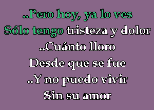 Pero hoy, ya lo ves
8610 tengo tristeza y dolor
Cueinto 1101'0
Desde que se fue-

..Y no puedo vivir
Sin su amor