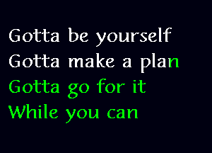 Gotta be yourself
Gotta make a plan

Gotta go for it
While you can