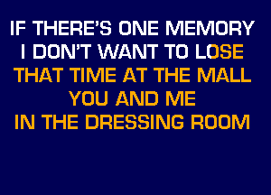 IF THERE'S ONE MEMORY
I DON'T WANT TO LOSE
THAT TIME AT THE MALL
YOU AND ME
IN THE DRESSING ROOM
