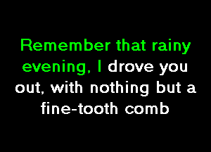 Remember that rainy
evening, I drove you
out, with nothing but a
fine-tooth comb