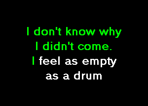 I don't know why
I didn't come.

I feel as empty
as a drum